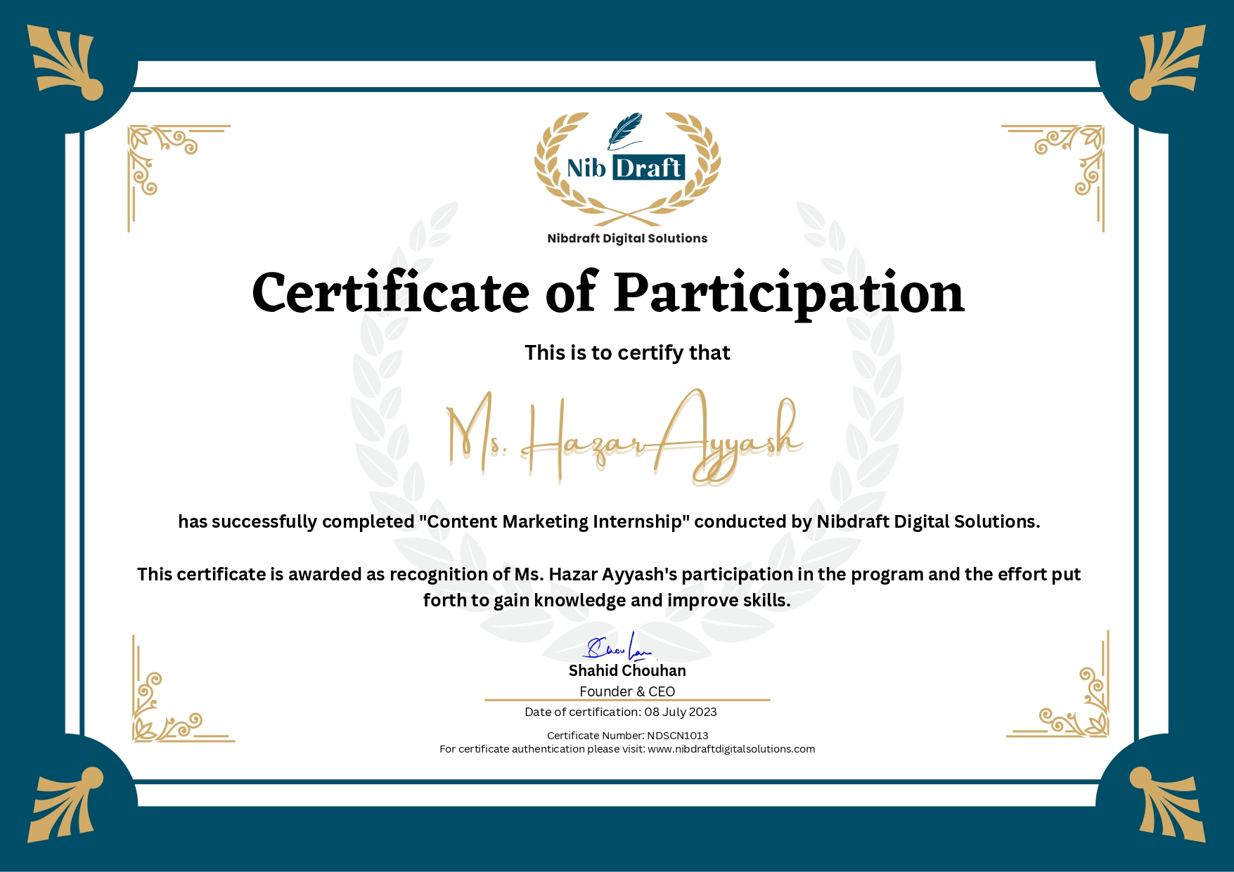 NDSCN1013: Ms. Hazar Ayyash